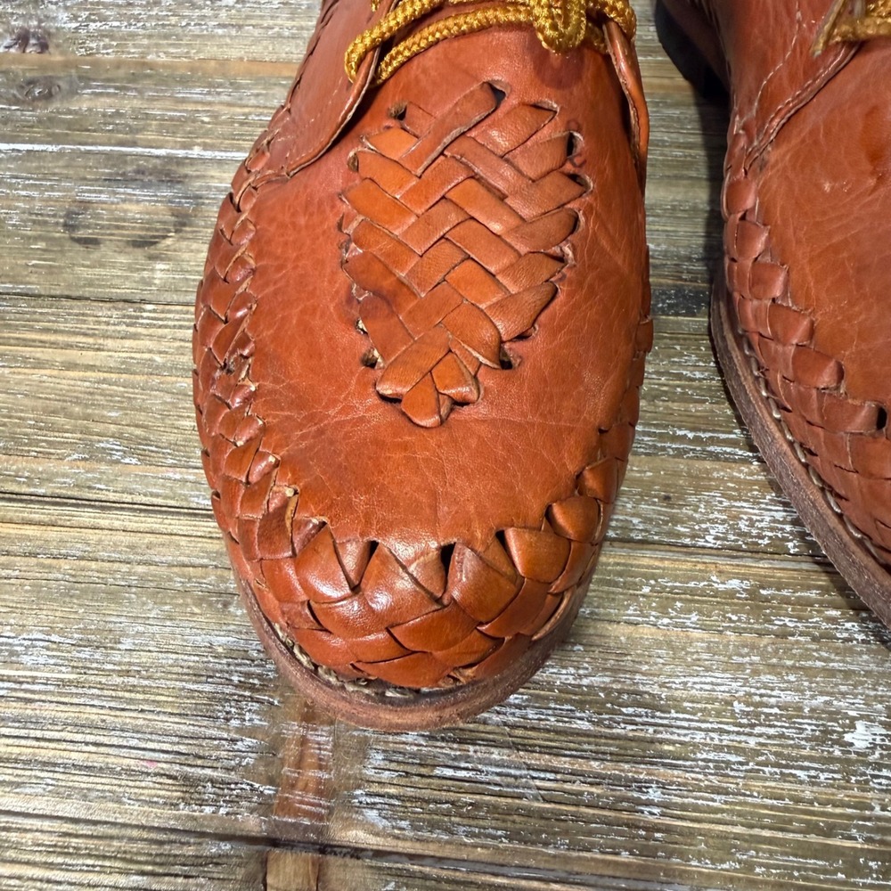 Vintage Rios Crafts Brown Leather Woven Huarache Lace Up Oxfords Shoe Mexico 9 - Picture 5 of 10
